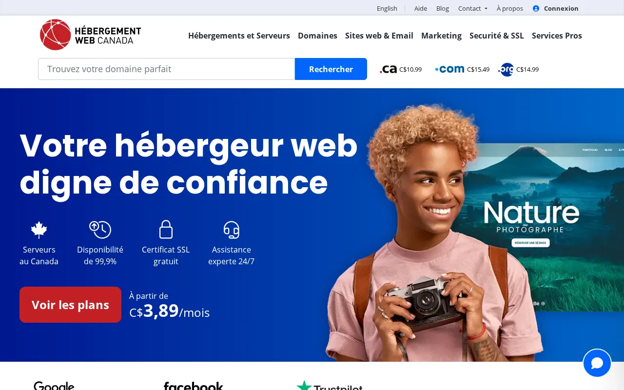 Capture d'écran de Hébergement Web Canada