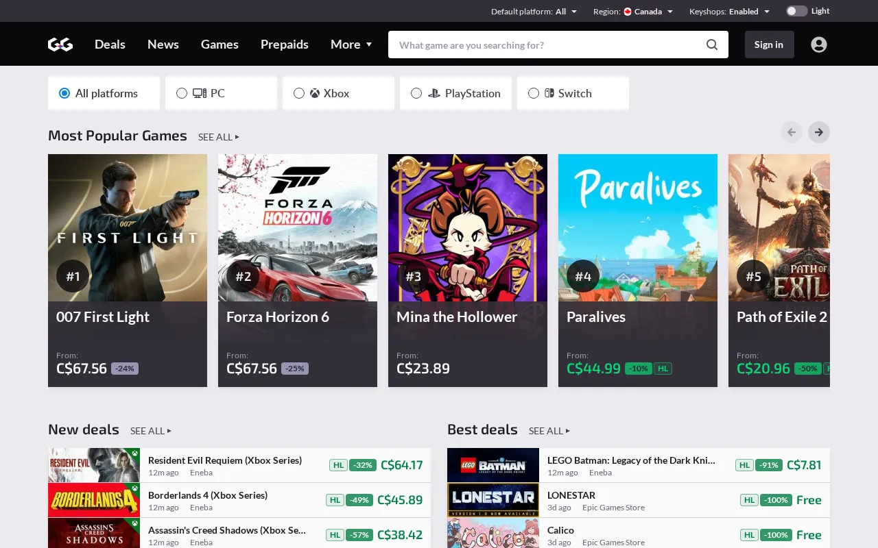 Capture d'écran de GG Deals