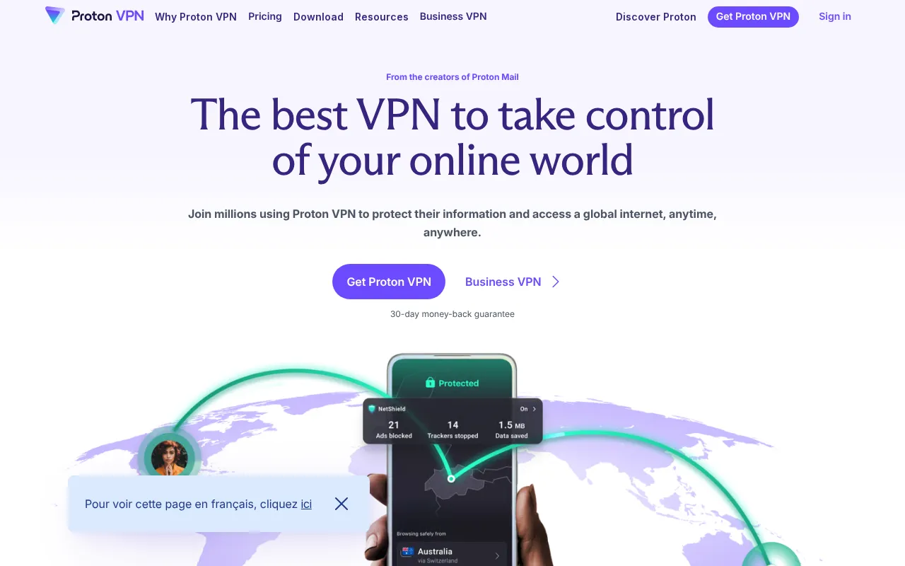Capture d'écran de Proton VPN