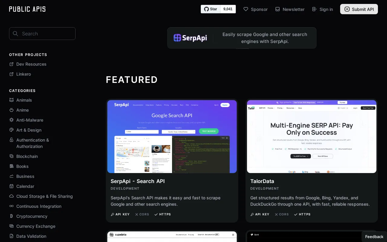 Capture d'écran de Public APIs