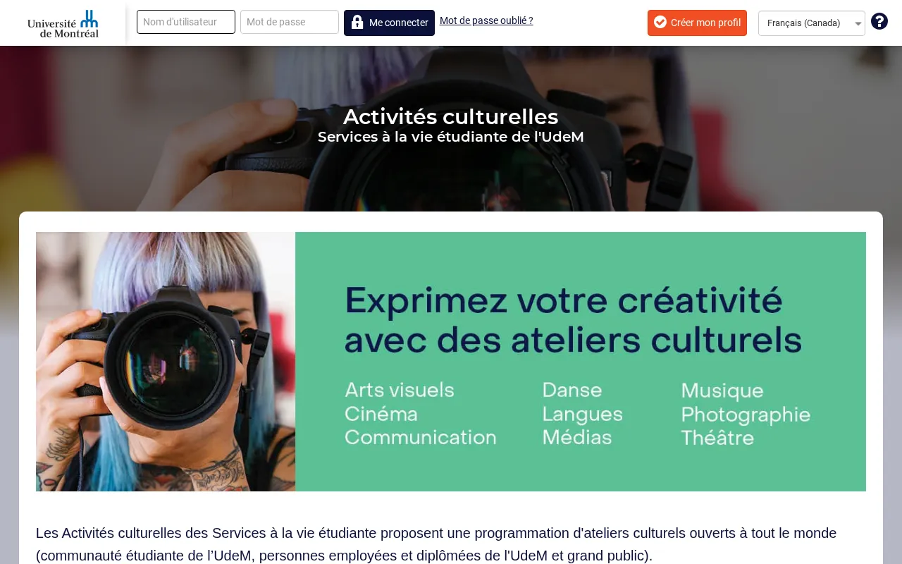 Capture d'écran de Services à la vie étudiante de l’UdeM